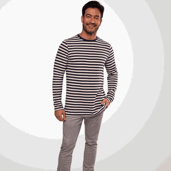 CAMISETA MANGA LONGA PADRÃO LISTRADA MARINHO