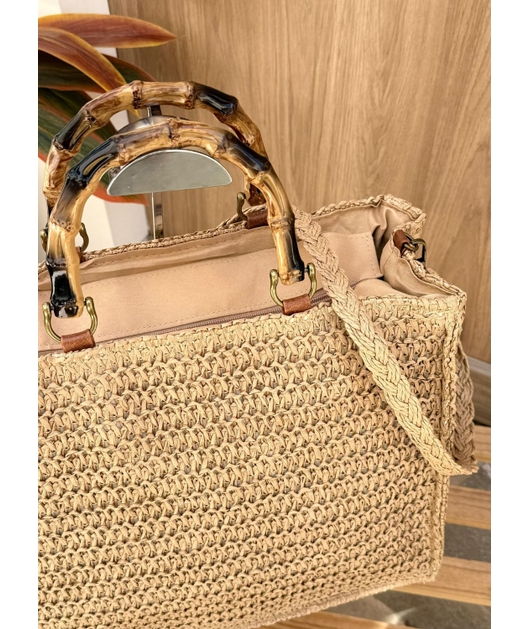 BOLSA DE PALHA GRANDE QUADRADA TRANCOSO BEGE