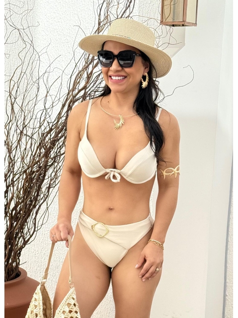 BIQUÍNI MEIA TAÇA DE AMARRAR CALCINHA ORGANIC OFF WHITE COLEÇÃO RELÂMPAGO