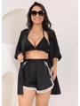 SAÍDA DE PRAIA KIMONO COM SHORT DE FRANJA PRETO COLEÇÃO BÚZIOS - 1