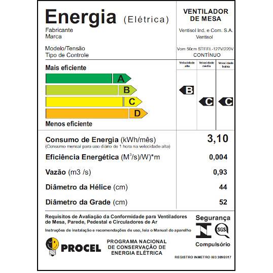 VENTILADOR DE MESA VENTISOL STEEL 50 CM PRETO BIVOLT