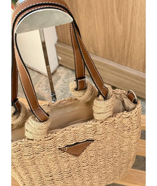 BOLSA DE PALHA IPANEMA BEGE ALÇA MARROM