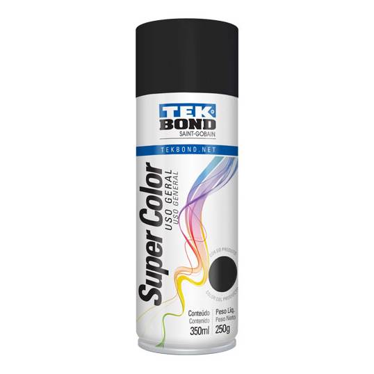 SPRAY TEKBOND SUPER COLOR USO GERAL FOSCO PRETO 350ML