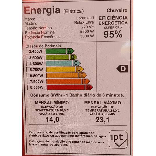 CHUVEIRO ELÉTRICO RELAX BRANCO LORENZETTI 220 V 5500 W