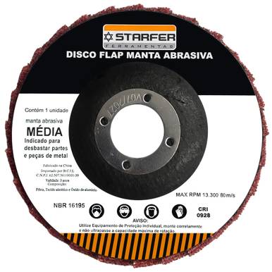 DISCO FLAP COM MANTA ABRASIVA 4.1/2´´ X 7/8´´ STARFER