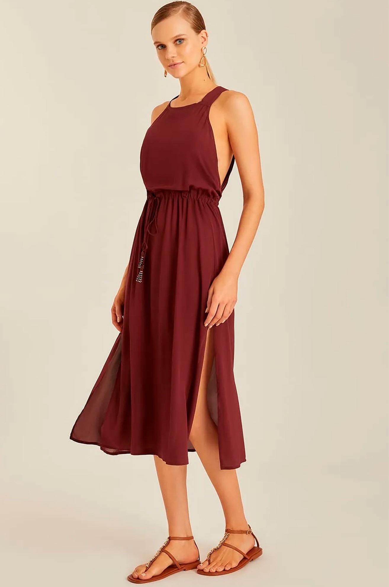 VESTIDO ALCA EM V MERLOT