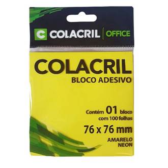 BLOCO ADESIVO 100F - 76X76MM - AMARELO NEON - UN - COLACRIL