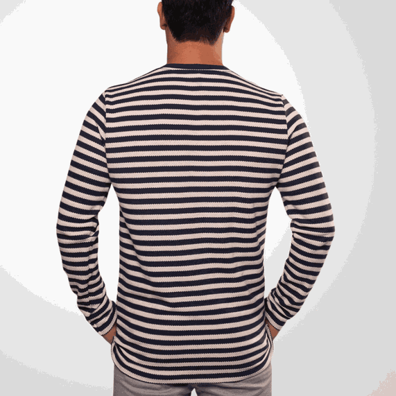 CAMISETA MANGA LONGA PADRÃO LISTRADA MARINHO