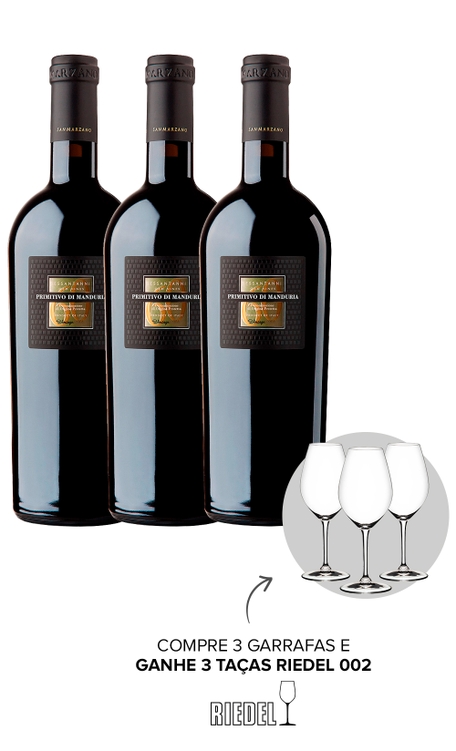 Combo Vinho San Marzano Primitivo di Manduria Sessantanni 750ml Com Taças