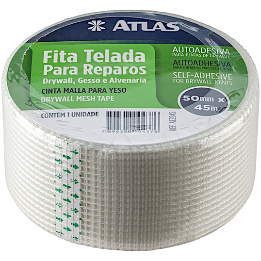 FITA TELADA PARA REPAROS DRYWALL GESSO E ALVENARIA 50 MM X 45 M ATLAS