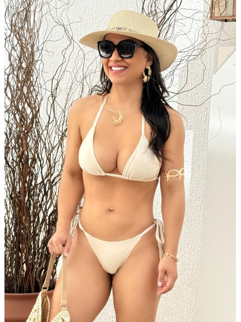 BIQUÍNI CORTININHA CALCINHA DE AMARRAR OFF WHITE COLEÇÃO RELÂMPAGO 8148