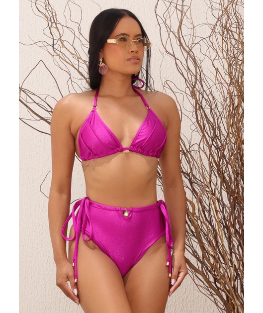 BIQUÍNI CORTININHA CALCINHA ALTA COM AMARRAÇÃO ROXO FÚCSIA COLEÇÃO SERENA TRIO 32