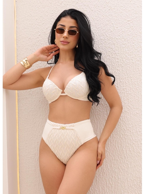 BIQUÍNI MEIA TAÇA CROCHÊ CALCINHA ALTA OFF WHITE COLEÇÃO COSTEIRA COMB 65