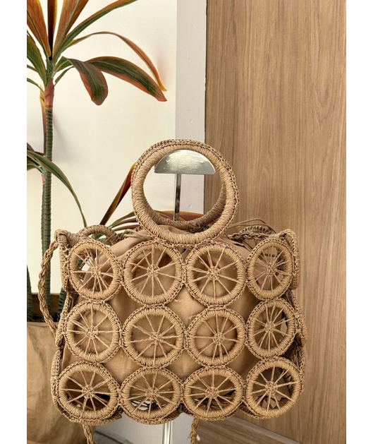 BOLSA DE PALHA CIRCULAR SAQUINHO BEGE