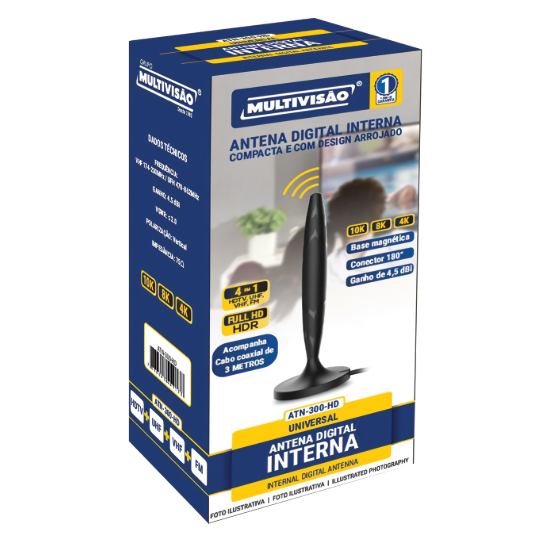 ANTENA INTERNA UHF DIGITAL HD COM CABO COAXIAL 3 METROS
