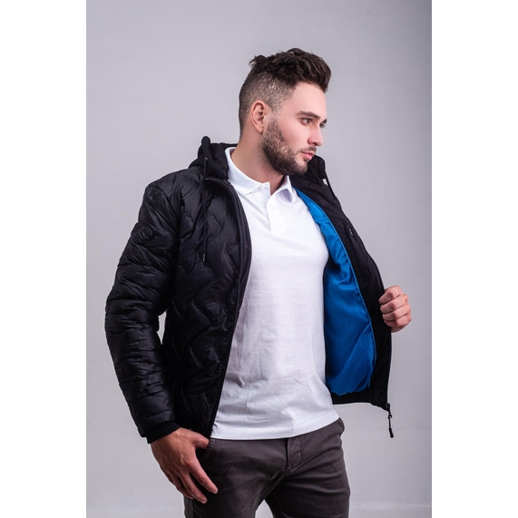 JAQUETA MASCULINA NYLON E CAPUZ PRETA PADRÃO