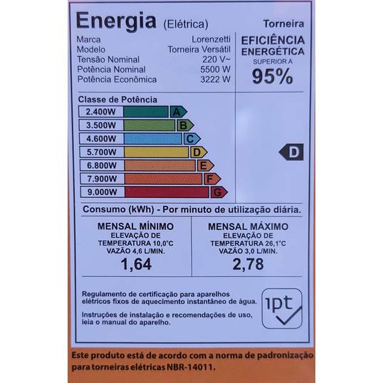 TORNEIRA ELÉTRICA VERSÁTIL LORENZETTI BRANCA 220 V 5500 W