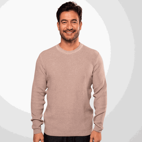 TRICOT MASCULINO PADRÃO GOLA CARECA BEGE