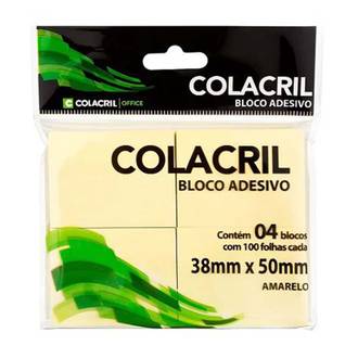 BLOCO ADESIVO 400F - 38X50MM - C/4 - AMARELO - UN - COLACRIL