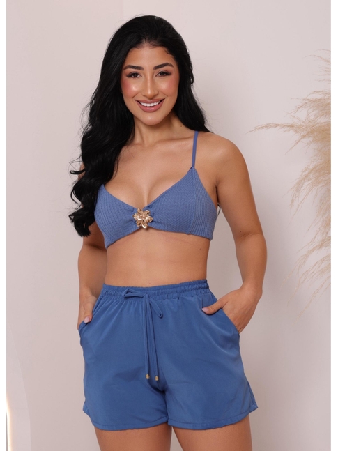 SAÍDA DE PRAIA SHORT AZUL NA SEDINHA COLEÇÃO DOCE DESEJO