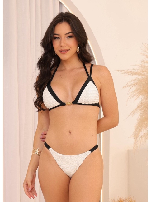 BIQUÍNI TOP CROCHÊ CALCINHA FIO DUPLO BRANCO COLEÇÃO OÁSIS