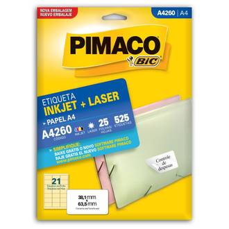 ETIQUETA INKJET/LASER A4 25FL A4260 - 38X63 - UN - PIMACO