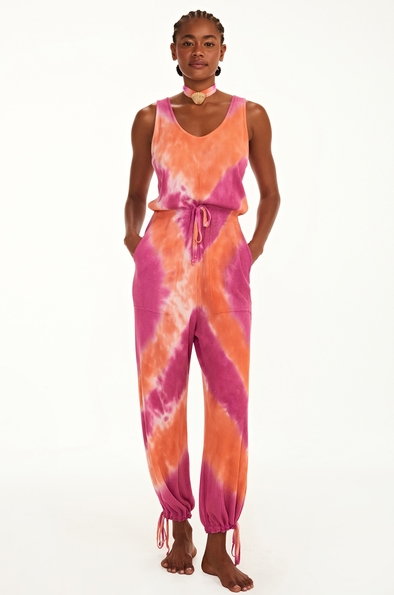 Macacão tricot noronha tie dye rosa