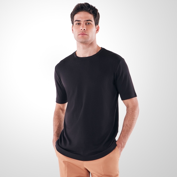 CAMISETA RICARDO ALMEIDA PIMA INTERLOQUE GOLA CRUZADA PRETA