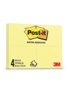 POST IT BLOCO ADESIVO 653 100F - 38X50 - C/4 - AMARELO - UN - 3M