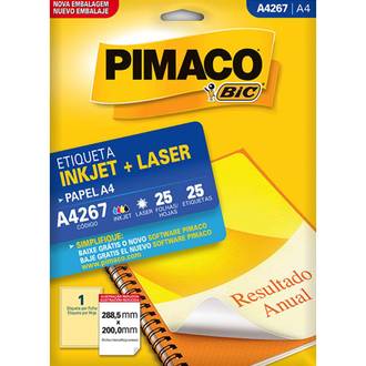 ETIQUETA INKJET/LASER A4 25FL A4267 - 288,5X200 - UN - PIMACO