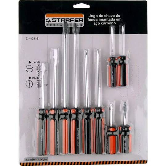 JOGO DE CHAVE FENDA E PHILIPS STARFER 10 PEÇAS REF. 3480216