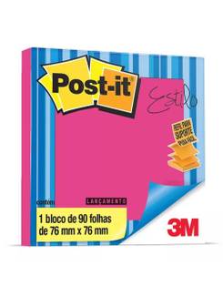 POST IT BLOCO ADESIVO 654 90F - 76X76 - PINK NEON - UN - 3M