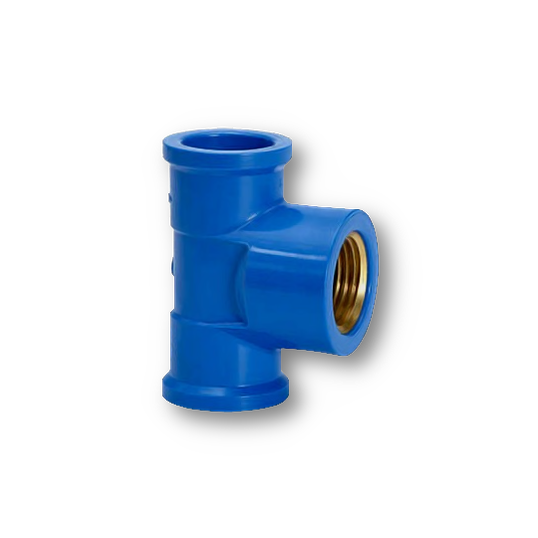 TE DE PVC AZUL SOLDÁVEL COM BUCHA DE LATÃO 90 AMANCO 20 MM x 1/2