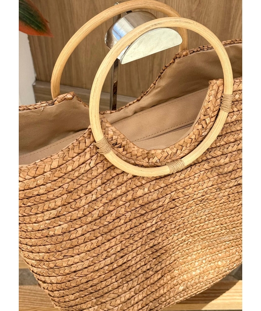 BOLSA ESTRUTURA EM PALHA MARROM ALÇAS ARGOLAS