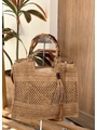 BOLSA RETANGULAR PALHA TRAMADO VAZADO COM ALÇA DE BAMBU - 1