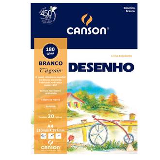 BLOCO DESENHO 180G A4 20FL - BRANCO - UN - CANSON