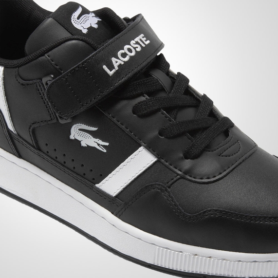 TÊNIS MASCULINO T-CLIP VELCRO COURO PRETO LACOSTE