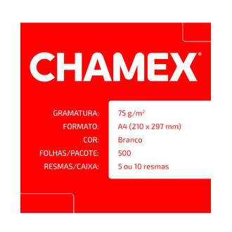 PAPEL CHAMEX 75G 500FLS - A4 - UN - CHAMEX