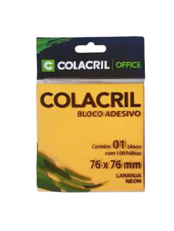 BLOCO ADESIVO 100F - 76X76MM - LARANJA NEON - UN - COLACRIL