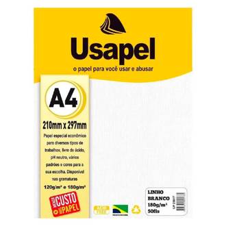 PAPEL LINHO 180G 50FL A4 25017 - BRANCO - UN - USAPEL