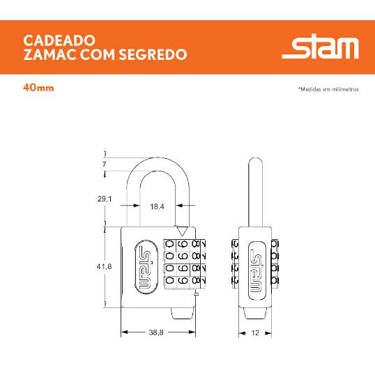 CADEADO COM SEGREDO STAM 40 MM LATONADO