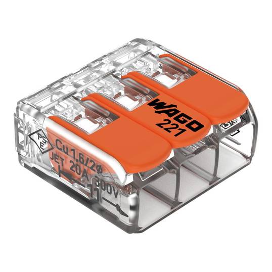 CONECTORES DE EMENDA PARA FIOS WAGO INLINE COM ALAVANCA Ref: 221-413