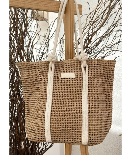 BOLSA DE PALHA GRANDE BEGE ALÇA CORDA