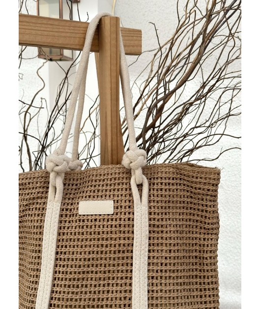 BOLSA DE PALHA GRANDE BEGE ALÇA CORDA