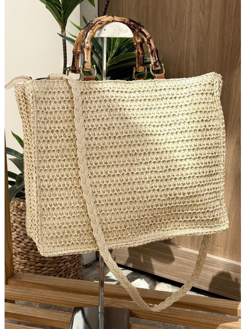 BOLSA DE PALHA GRANDE QUADRADA TRANCOSO OFF WHITE