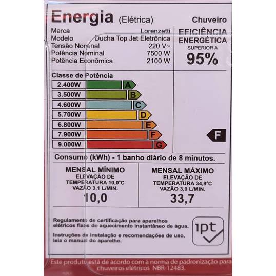 CHUVEIRO ELÉTRICO TOP JET ELETRÔNICO LORENZETTI 220 V 7500 W