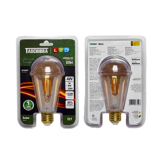 LÂMPADA LED TASCHIBRA FILAMENTO VINTAGE ST64 BIVOLT