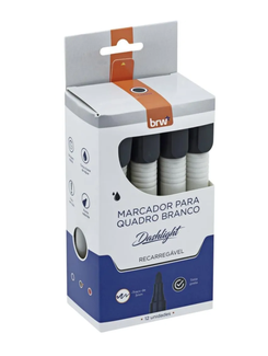 MARCADOR PINCEL QUADRO BRANCO DASHLIGHT - RECARREGAVEL - PRETO - CX 12 - BRW