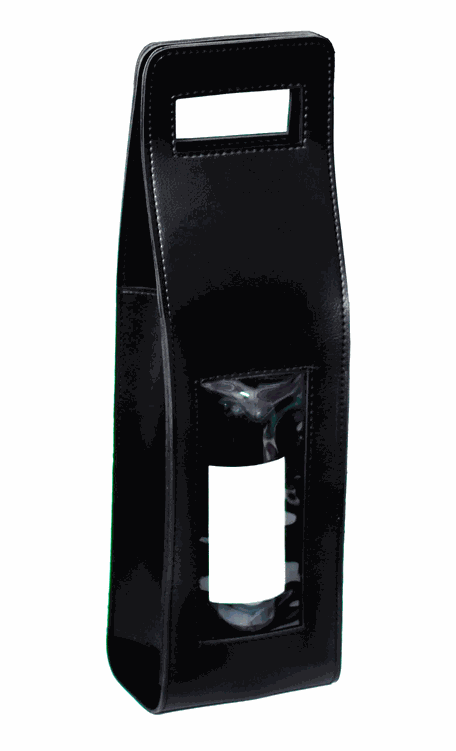 Porta Garrafa Couro Vegano Preto com Visor