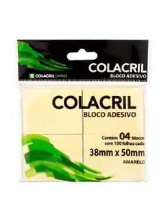 BLOCO ADESIVO 400F - 38X50MM - C/4 - AMARELO - UN - COLACRIL